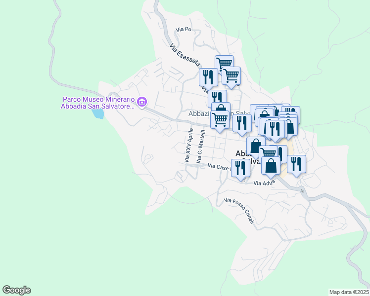 map of restaurants, bars, coffee shops, grocery stores, and more near 30 Via XXV Aprile in Abbadia San Salvatore