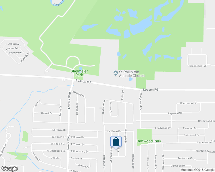 map of restaurants, bars, coffee shops, grocery stores, and more near 927 Losson Road in Buffalo