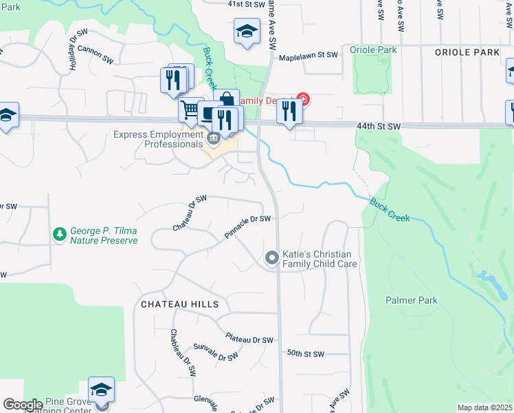 map of restaurants, bars, coffee shops, grocery stores, and more near 1642 Chateau Dr SW in Wyoming