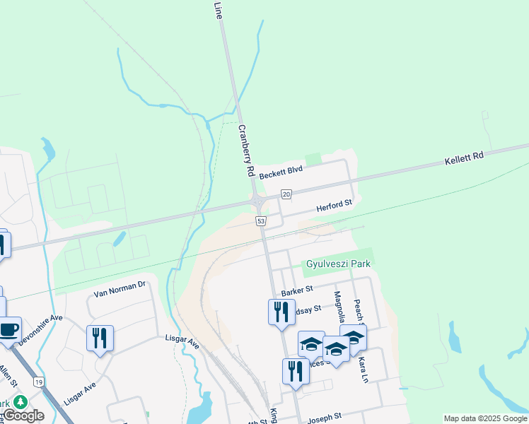 map of restaurants, bars, coffee shops, grocery stores, and more near in Tillsonburg