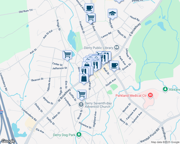 map of restaurants, bars, coffee shops, grocery stores, and more near in Derry