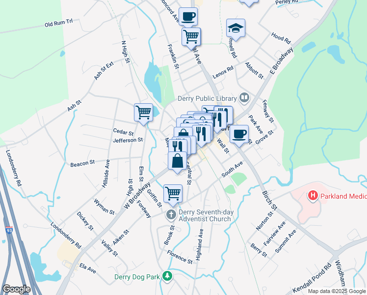 map of restaurants, bars, coffee shops, grocery stores, and more near in Derry