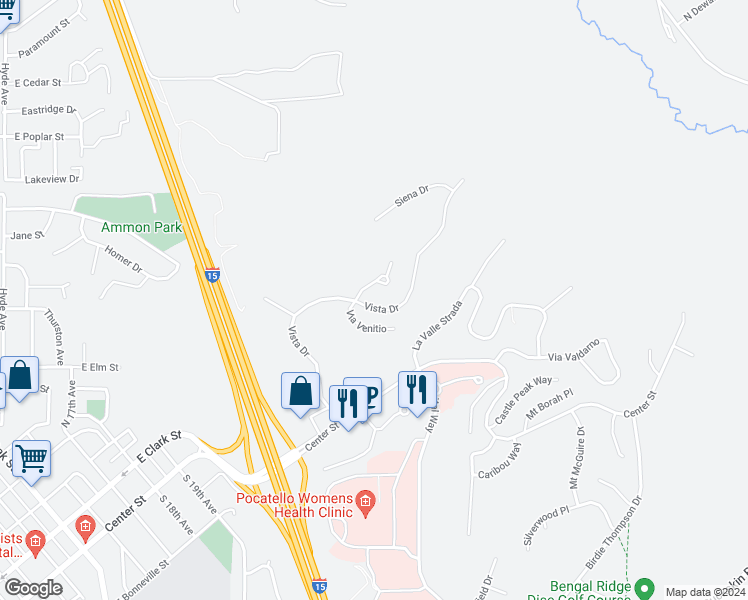 map of restaurants, bars, coffee shops, grocery stores, and more near 323 Vista Drive in Pocatello