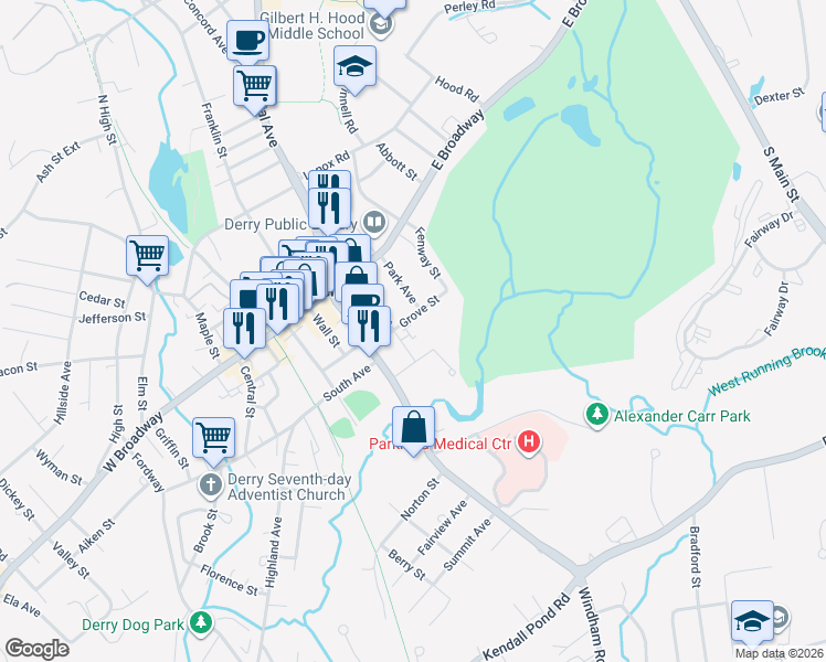 map of restaurants, bars, coffee shops, grocery stores, and more near 10 Wilson Avenue in Derry
