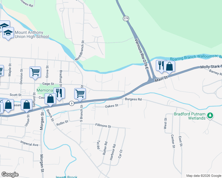 map of restaurants, bars, coffee shops, grocery stores, and more near 947 Gage Street in Bennington
