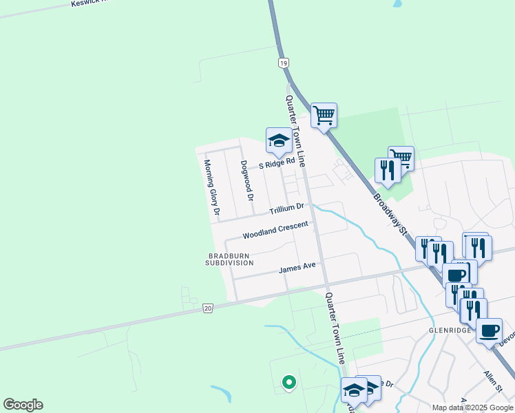 map of restaurants, bars, coffee shops, grocery stores, and more near 41 Trillium Drive in Tillsonburg