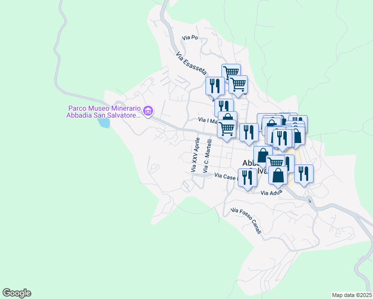 map of restaurants, bars, coffee shops, grocery stores, and more near 30 Via XXV Aprile in Abbadia San Salvatore