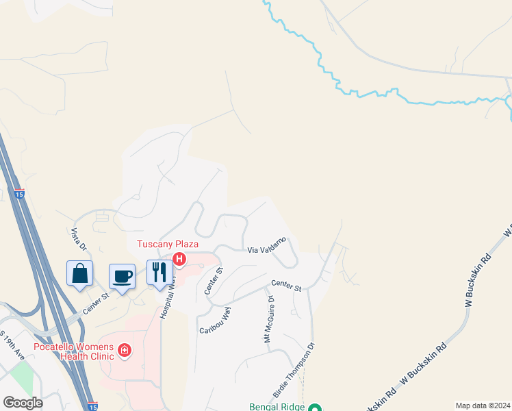 map of restaurants, bars, coffee shops, grocery stores, and more near 2724 Corsini Court in Pocatello
