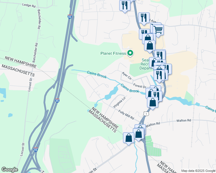 map of restaurants, bars, coffee shops, grocery stores, and more near 21 Folly Mill Terrace in Seabrook