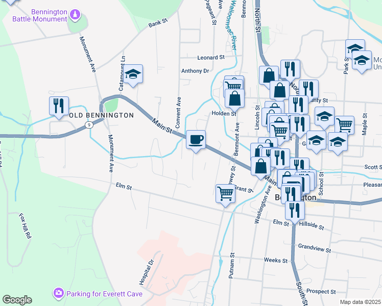 map of restaurants, bars, coffee shops, grocery stores, and more near 121 McCall Street in Bennington
