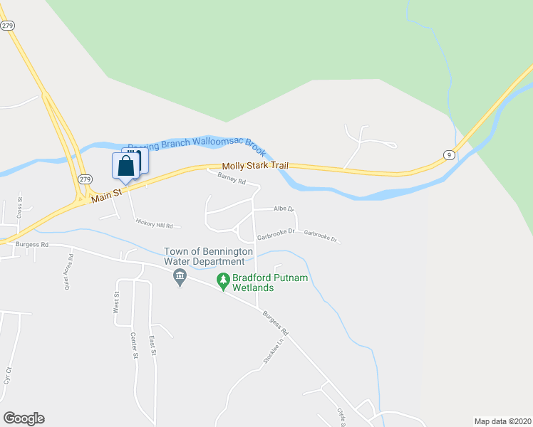 map of restaurants, bars, coffee shops, grocery stores, and more near 31 Albe Drive in Bennington
