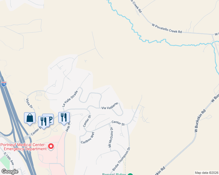 map of restaurants, bars, coffee shops, grocery stores, and more near Corsini Court in Pocatello