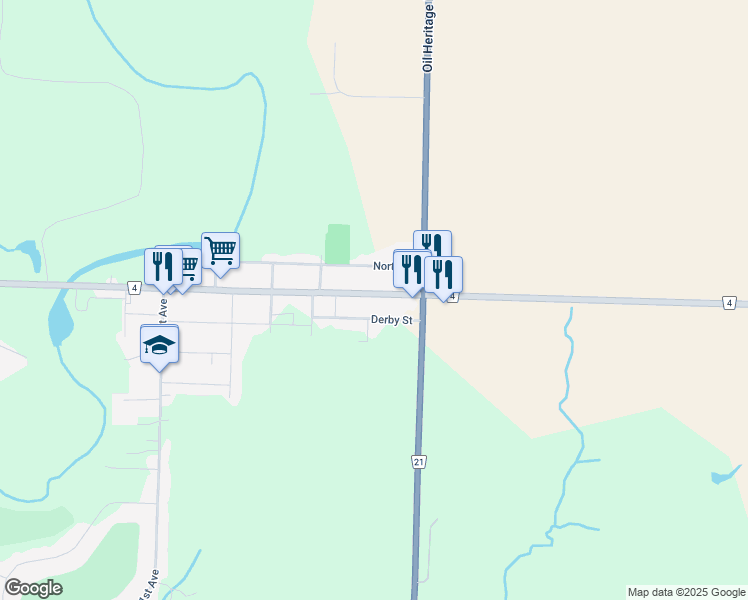 map of restaurants, bars, coffee shops, grocery stores, and more near 4475 Petrolia Line in Petrolia