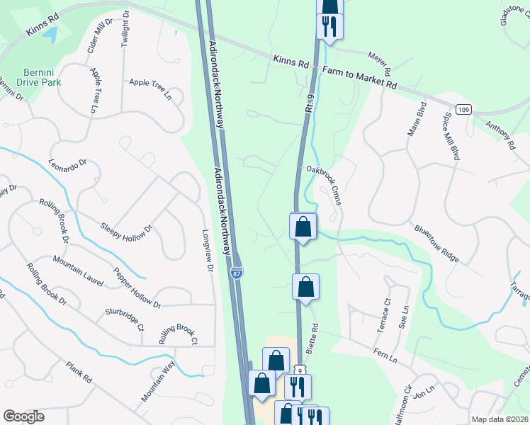 map of restaurants, bars, coffee shops, grocery stores, and more near 26 Meyer Road in Saratoga County
