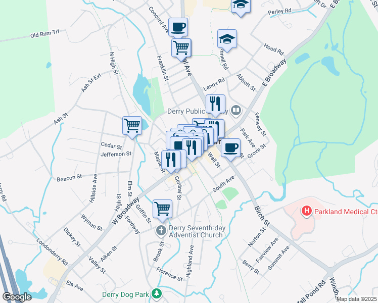 map of restaurants, bars, coffee shops, grocery stores, and more near 14 Manning Street in Derry