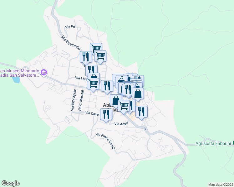map of restaurants, bars, coffee shops, grocery stores, and more near Via Cavour in Abbadia San Salvatore