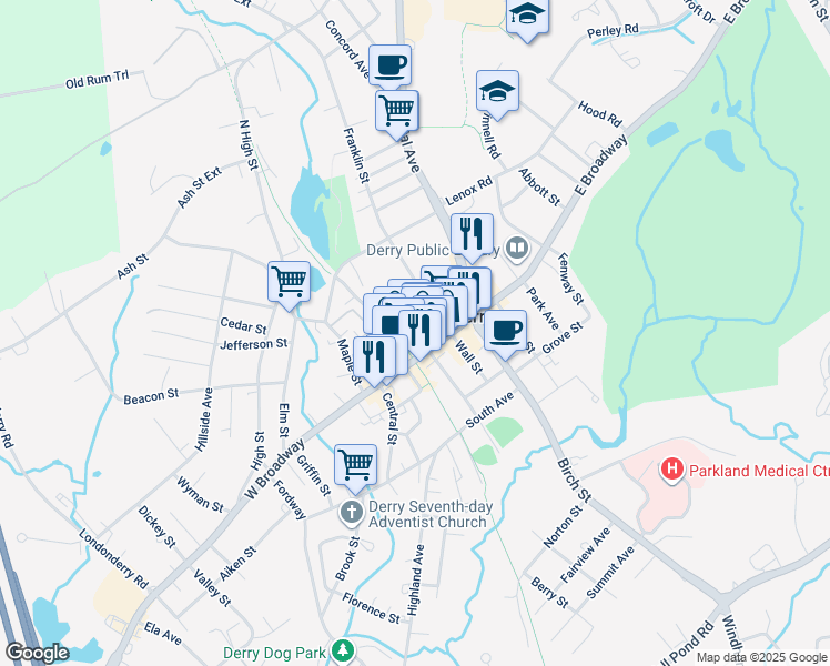 map of restaurants, bars, coffee shops, grocery stores, and more near 14 Manning Street in Derry