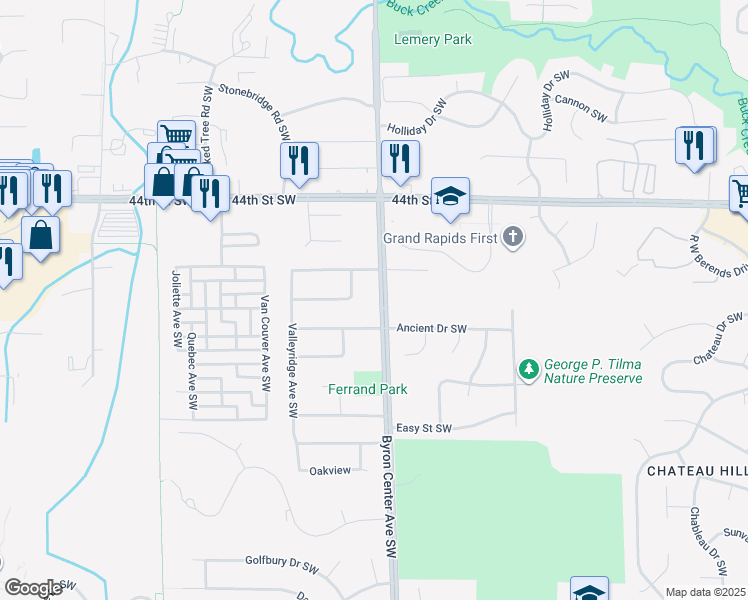 map of restaurants, bars, coffee shops, grocery stores, and more near 4564 Rollingview Avenue Southwest in Wyoming