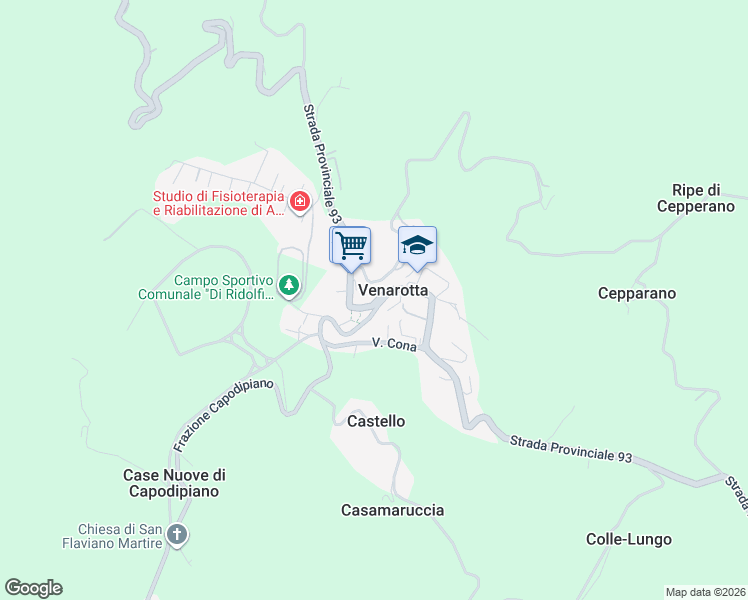 map of restaurants, bars, coffee shops, grocery stores, and more near in Venarotta