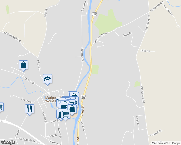 map of restaurants, bars, coffee shops, grocery stores, and more near 46 Concord Street in Peterborough
