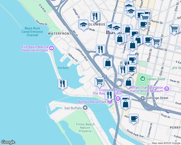map of restaurants, bars, coffee shops, grocery stores, and more near 60 Gull Landing in Buffalo