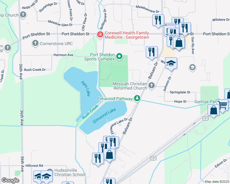 map of restaurants, bars, coffee shops, grocery stores, and more near 3000 Port Sheldon Street in Hudsonville