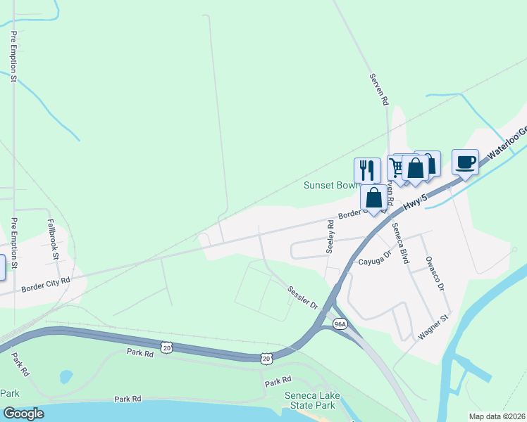 map of restaurants, bars, coffee shops, grocery stores, and more near 251 Border City Road in Geneva