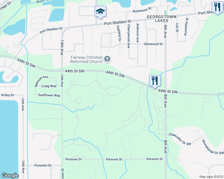 map of restaurants, bars, coffee shops, grocery stores, and more near 1039 Fairfield Drive in Hudsonville