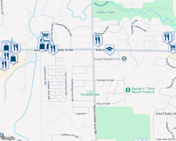 map of restaurants, bars, coffee shops, grocery stores, and more near 4564 Rollingview Avenue Southwest in Wyoming