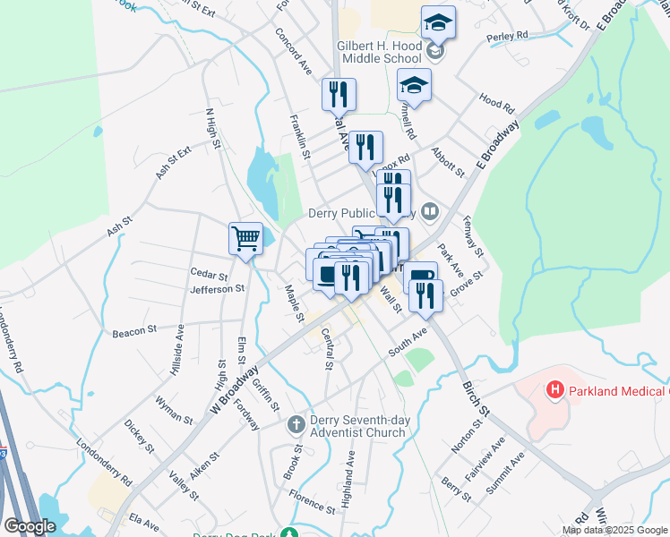 map of restaurants, bars, coffee shops, grocery stores, and more near 14 Manning Street in Derry