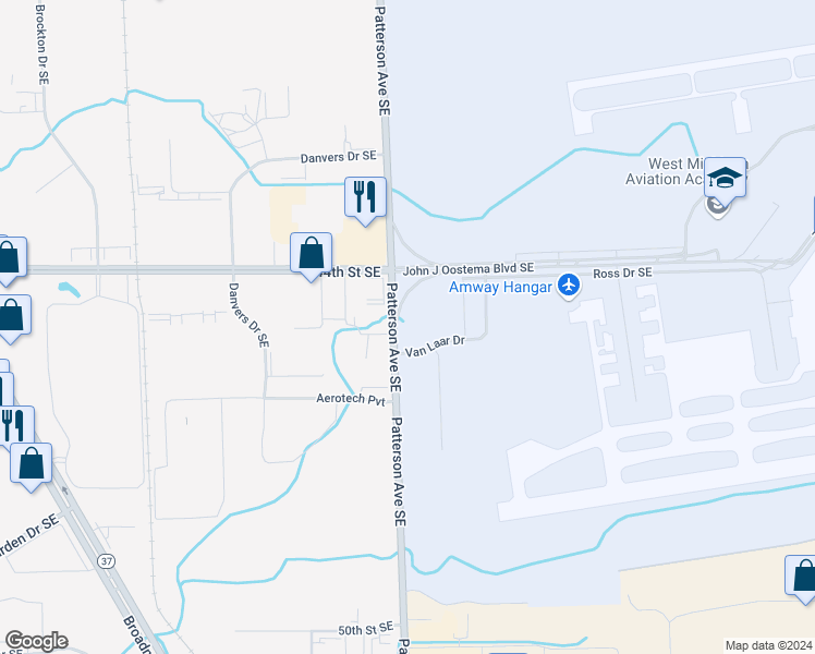 map of restaurants, bars, coffee shops, grocery stores, and more near 4521 Patterson Avenue Southeast in Kentwood