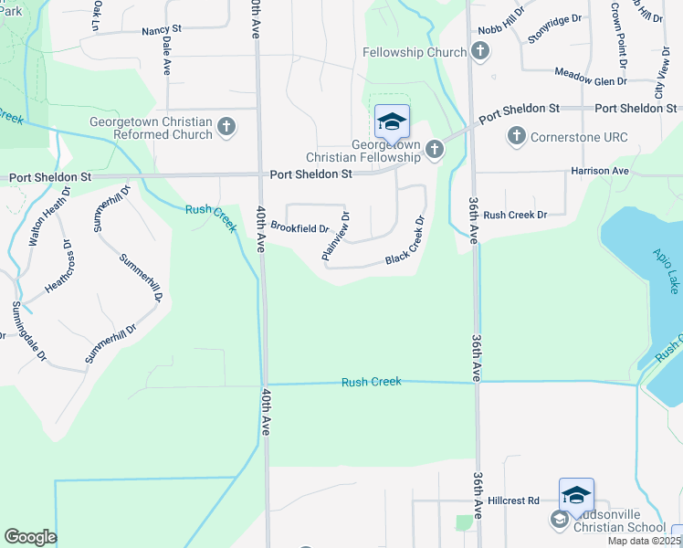 map of restaurants, bars, coffee shops, grocery stores, and more near 3832 Black Creek Drive in Hudsonville