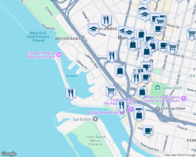 map of restaurants, bars, coffee shops, grocery stores, and more near 60 Gull Landing in Buffalo