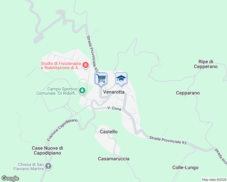 map of restaurants, bars, coffee shops, grocery stores, and more near 50 Via Euste Nardi in Venarotta