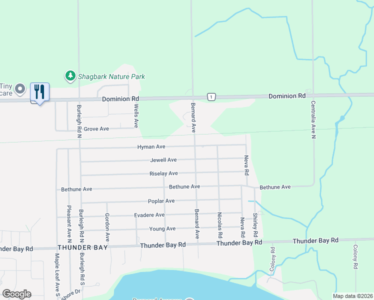 map of restaurants, bars, coffee shops, grocery stores, and more near 3107 Hyman Avenue in Fort Erie