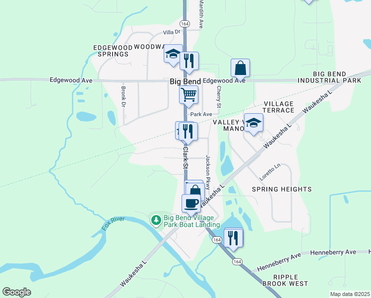 map of restaurants, bars, coffee shops, grocery stores, and more near Clark Street in Big Bend