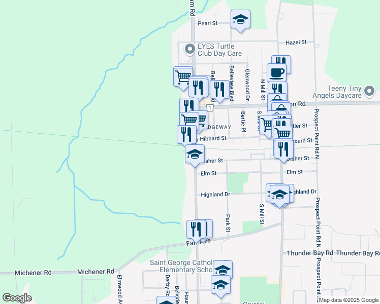 map of restaurants, bars, coffee shops, grocery stores, and more near 275 Gorham Road in Fort Erie