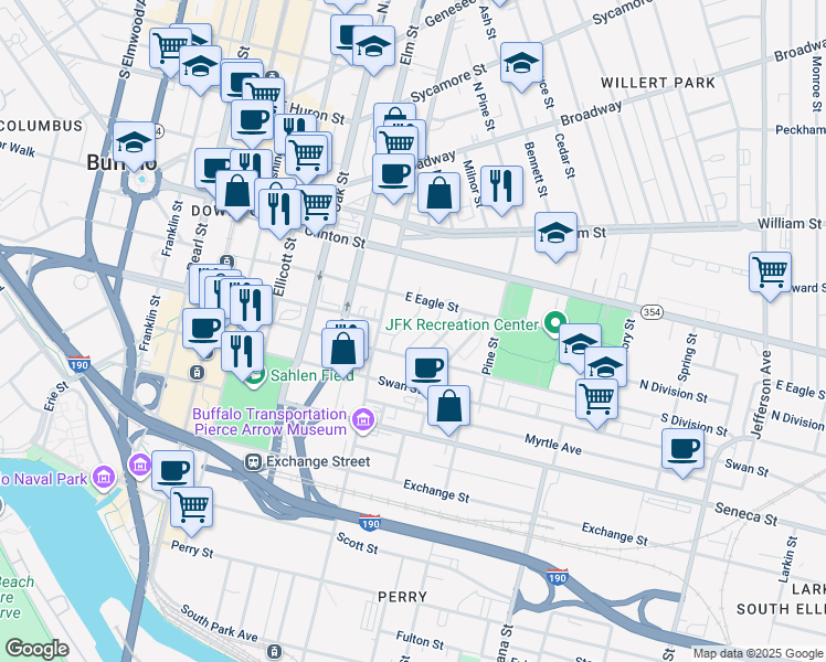 map of restaurants, bars, coffee shops, grocery stores, and more near 209 Ora Wrighter Drive in Buffalo