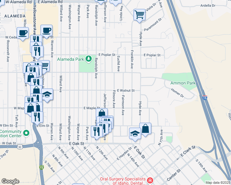 map of restaurants, bars, coffee shops, grocery stores, and more near 388 Filmore Avenue in Pocatello