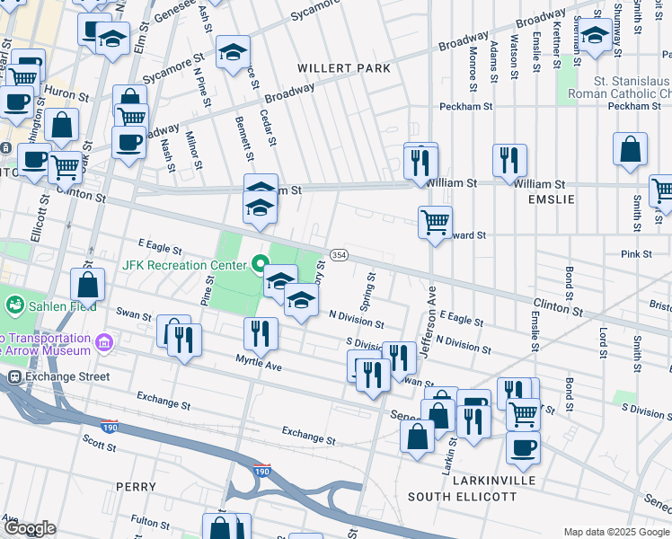 map of restaurants, bars, coffee shops, grocery stores, and more near 403 Clinton Street in Buffalo