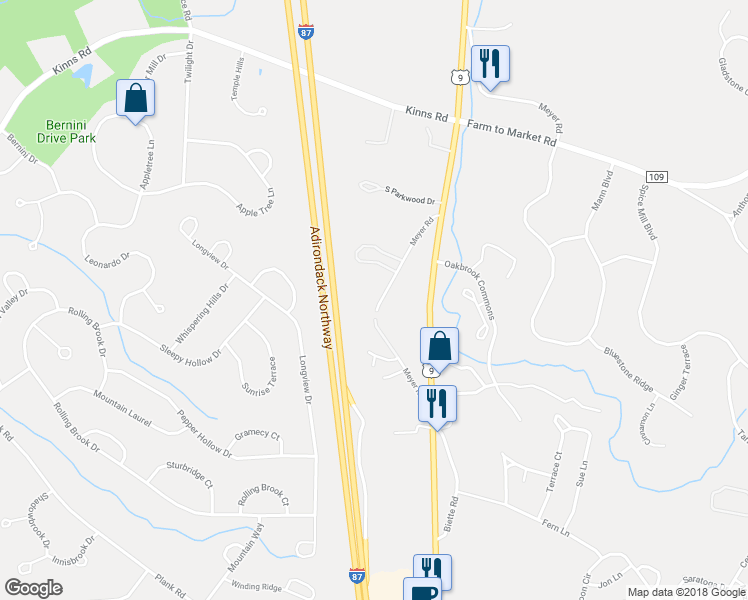map of restaurants, bars, coffee shops, grocery stores, and more near 26 Meyer Road in Saratoga County