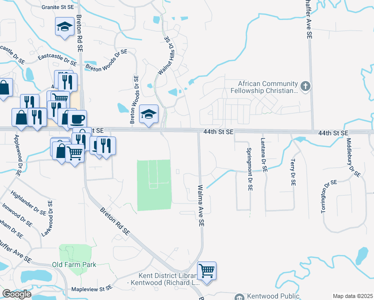 map of restaurants, bars, coffee shops, grocery stores, and more near 4505 Walma Avenue Southeast in Kentwood