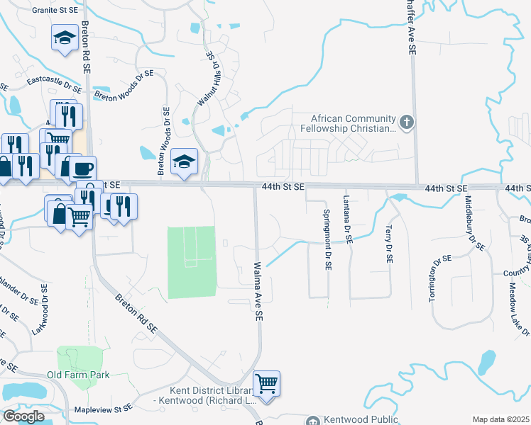 map of restaurants, bars, coffee shops, grocery stores, and more near 4481 Coneflower Ct SE in Kentwood