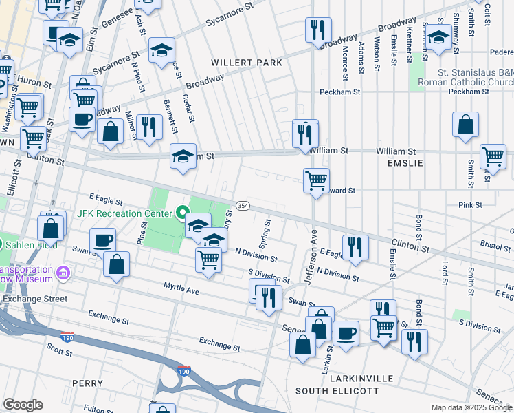 map of restaurants, bars, coffee shops, grocery stores, and more near 403 Clinton Street in Buffalo
