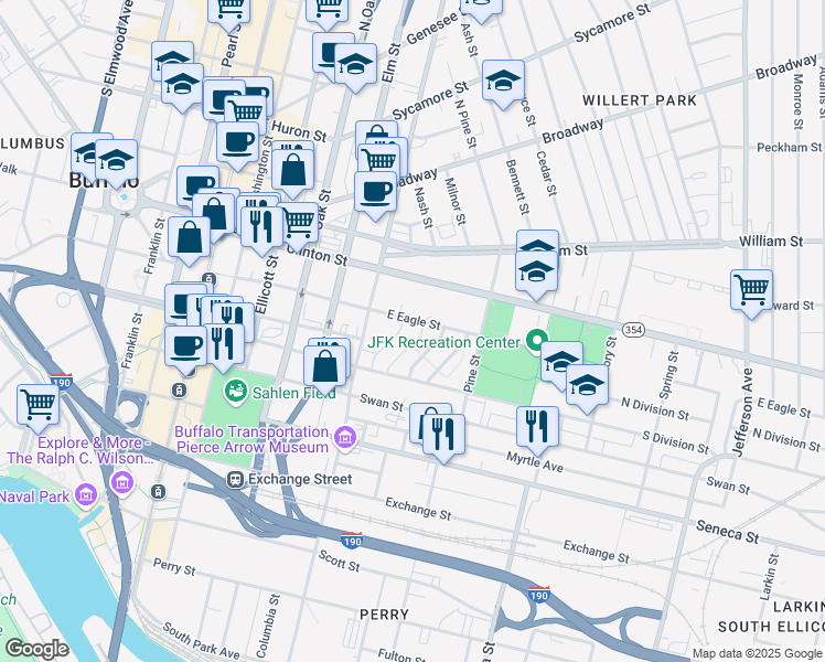 map of restaurants, bars, coffee shops, grocery stores, and more near 209 Ora Wrighter Drive in Buffalo