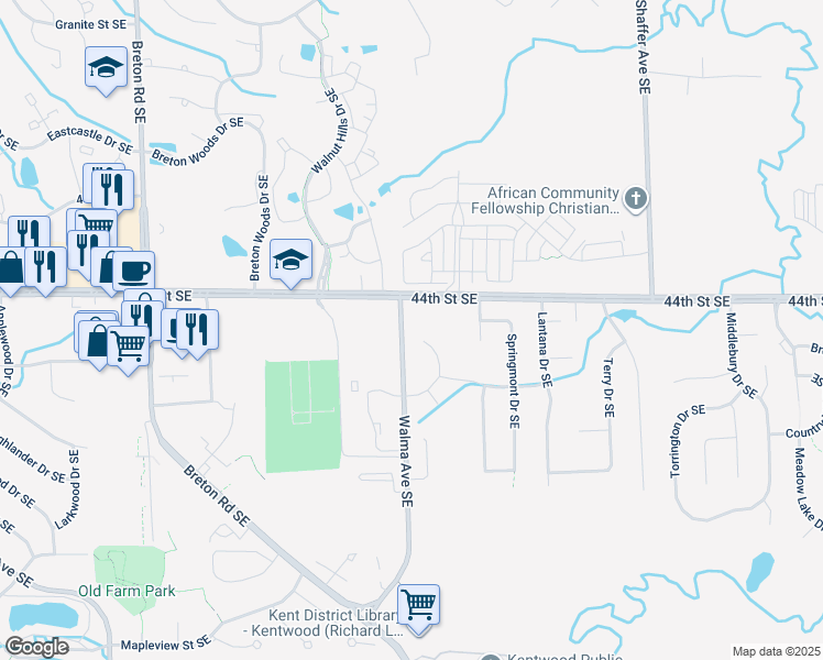 map of restaurants, bars, coffee shops, grocery stores, and more near 4481 Coneflower Ct SE in Kentwood