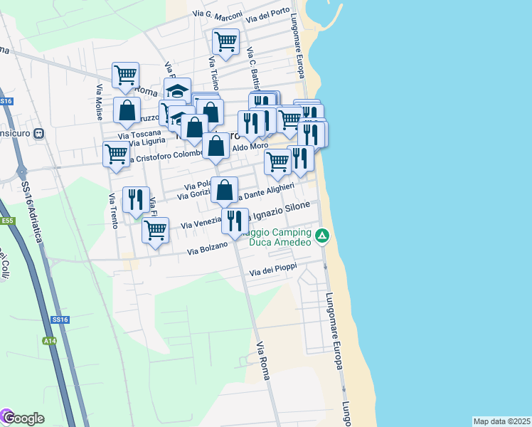 map of restaurants, bars, coffee shops, grocery stores, and more near 9 Via Giacomo Leopardi in Martinsicuro