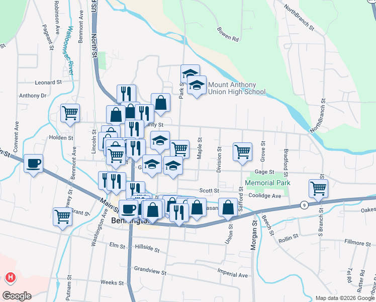 map of restaurants, bars, coffee shops, grocery stores, and more near 1447-2461 Molly Stark Trail in Woodford