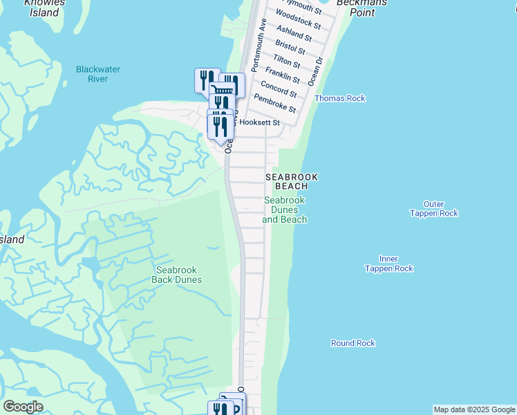 map of restaurants, bars, coffee shops, grocery stores, and more near 23 Chelmsford Street in Seabrook