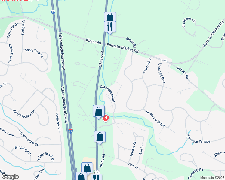 map of restaurants, bars, coffee shops, grocery stores, and more near 781 Oakbrook Commons in Saratoga County